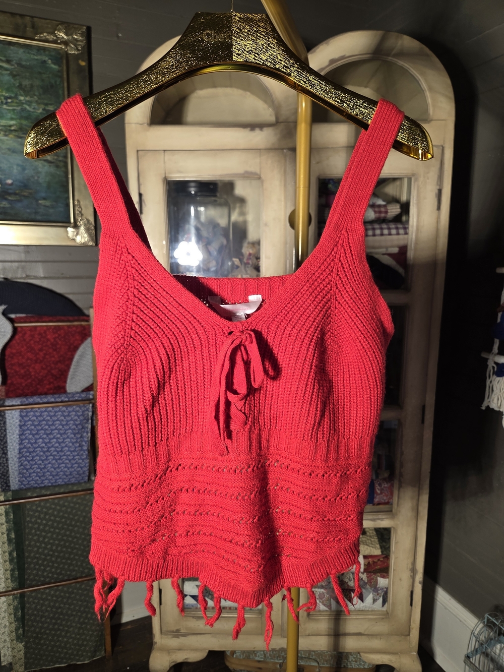 No Boundaries Bright Red Knit Tie-Front Crop Tank